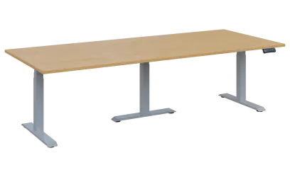 FLEXIMEET 250-100 výškově nastavitelný stůl, kovová podnož stříbrná, deska 25 mm, široký 2500 mm, javor horský